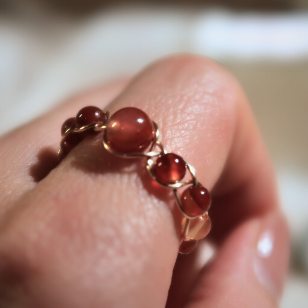 Bague Ouverte Ajustable Fait Main avec Perles en Cristal, Améthyste et Quartz Vert