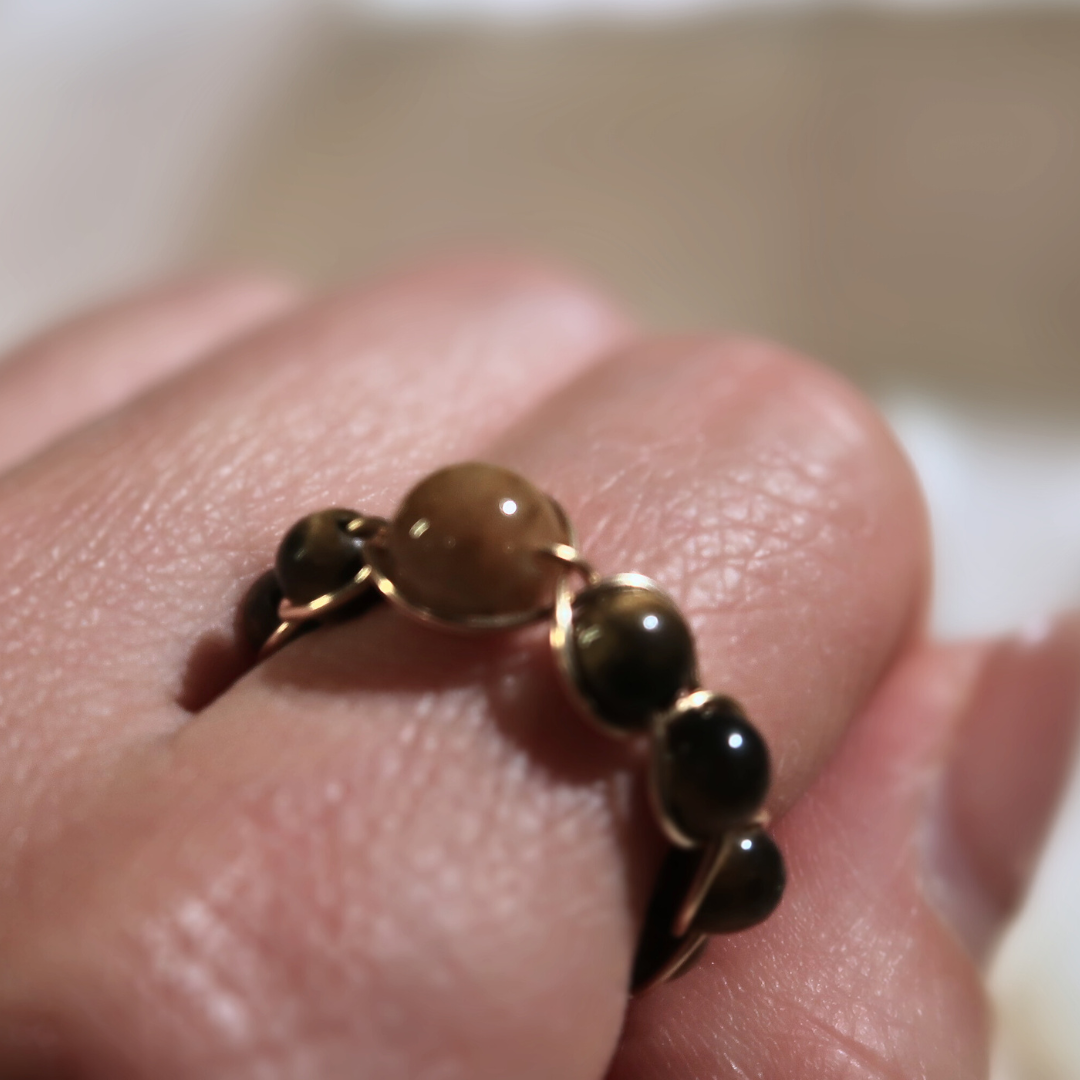 Bague Ouverte Ajustable Fait Main avec Perles en Cristal, Améthyste et Quartz Vert