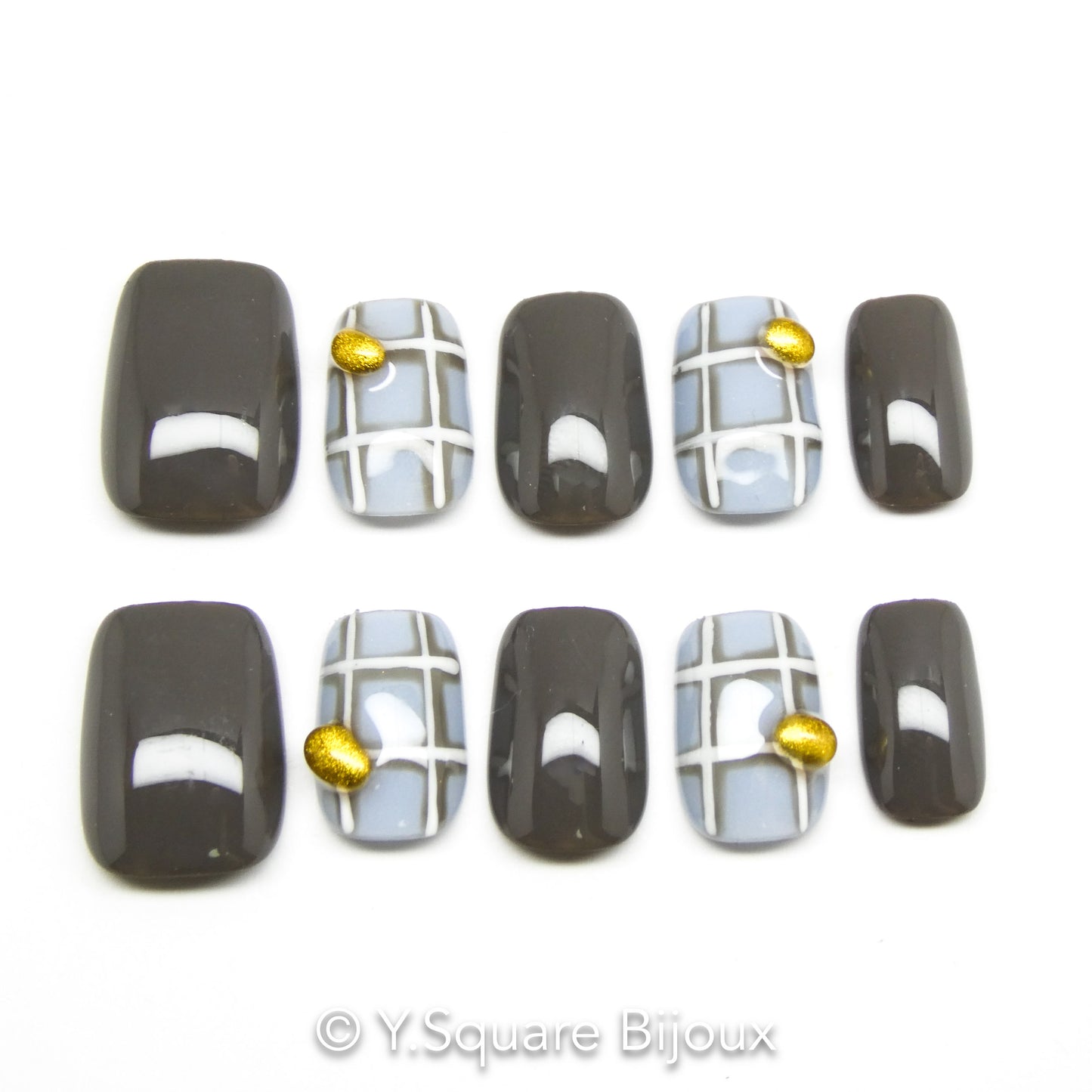 < Ashley > Y.Square Faux Ongles Fait Main Réutilisables