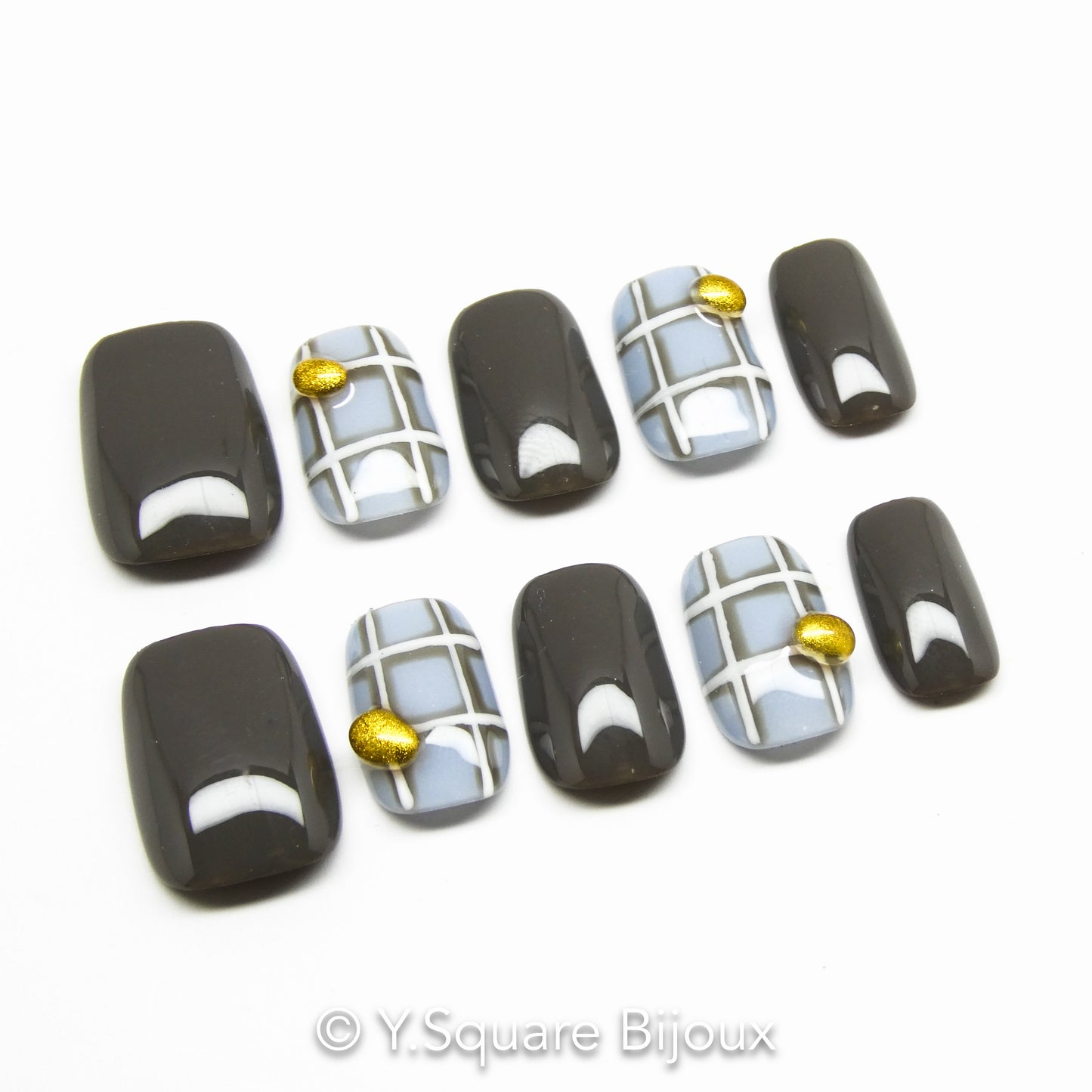 < Ashley > Y.Square Faux Ongles Fait Main Réutilisables