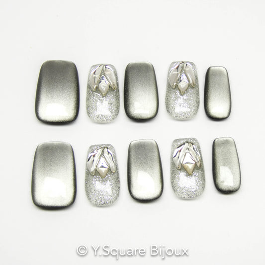 < Black Swan >Y.Square Faux Ongles Fait Main Réutilisables