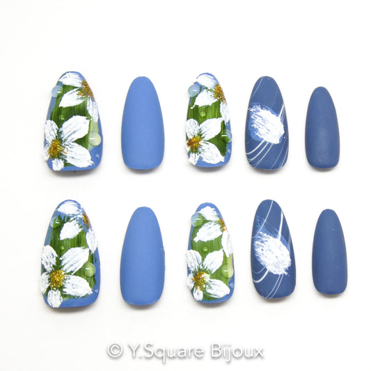 < Les Nymphéas > Y.Square Faux Ongles Fait Main Réutilisables