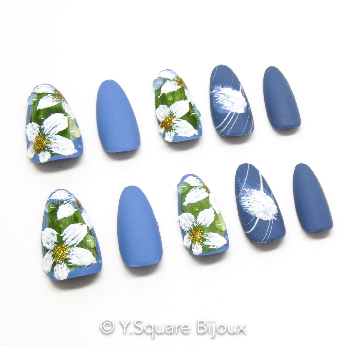 < Les Nymphéas > Y.Square Faux Ongles Fait Main Réutilisables