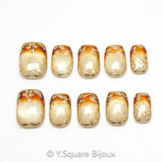 < Long Island Iced Tea >Y.Square Faux Ongles Fait Main Réutilisables