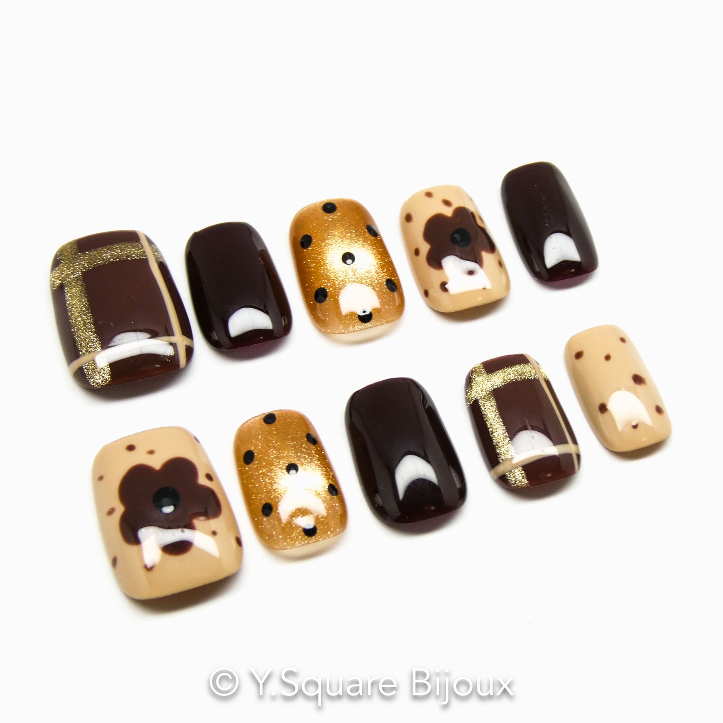 < Moka > Y.Square Press On Nails / Faux Ongles Réutilisables
