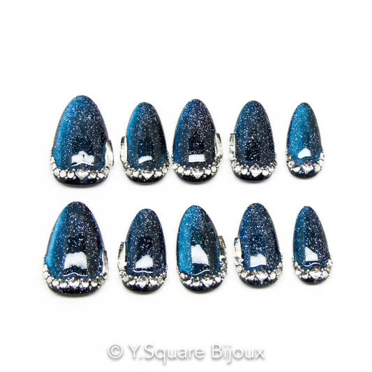 < Saphir >Y.Square Faux Ongles Fait Main Réutilisables
