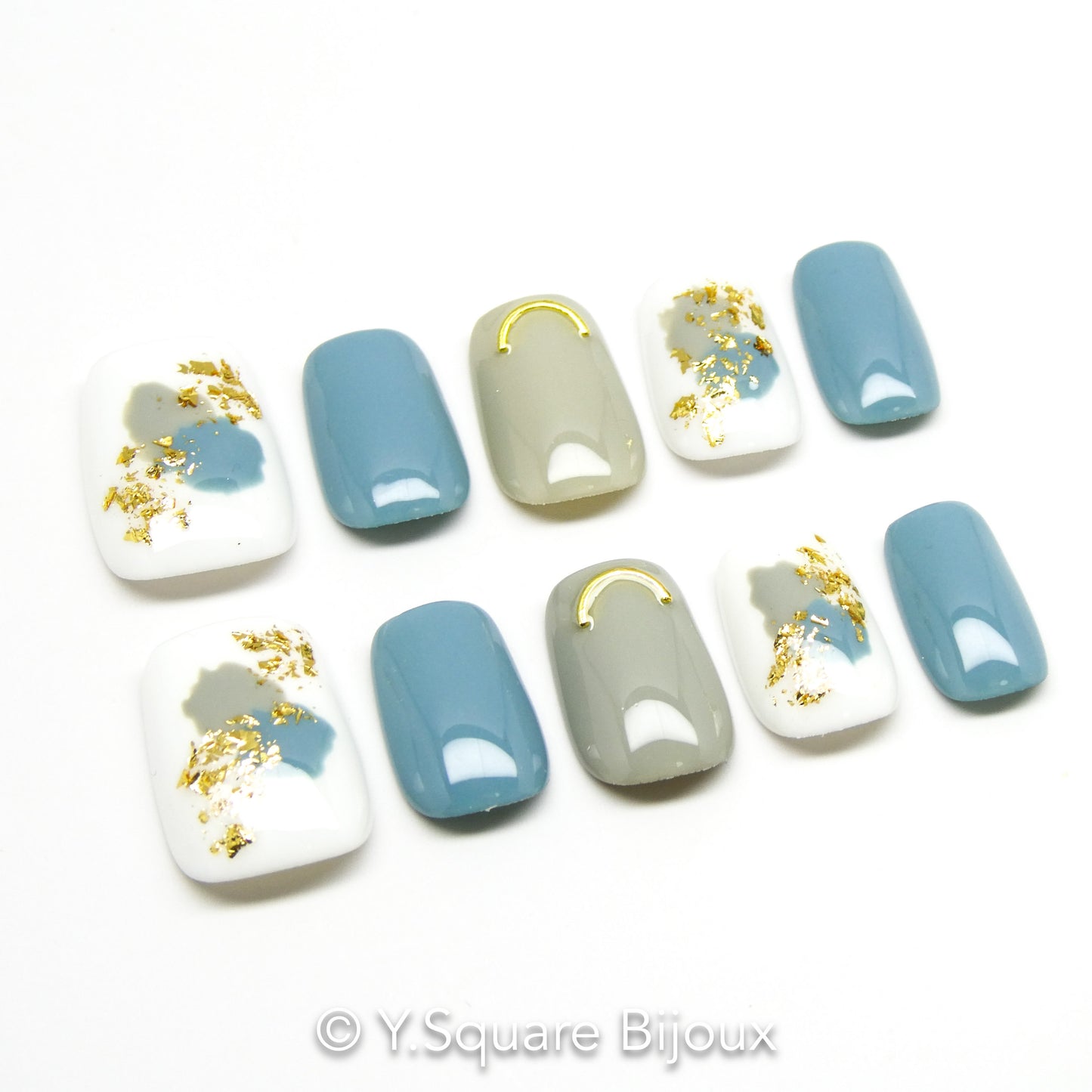 < Silver Lining > Y.Square Press On Nails / Faux Ongles Réutilisables
