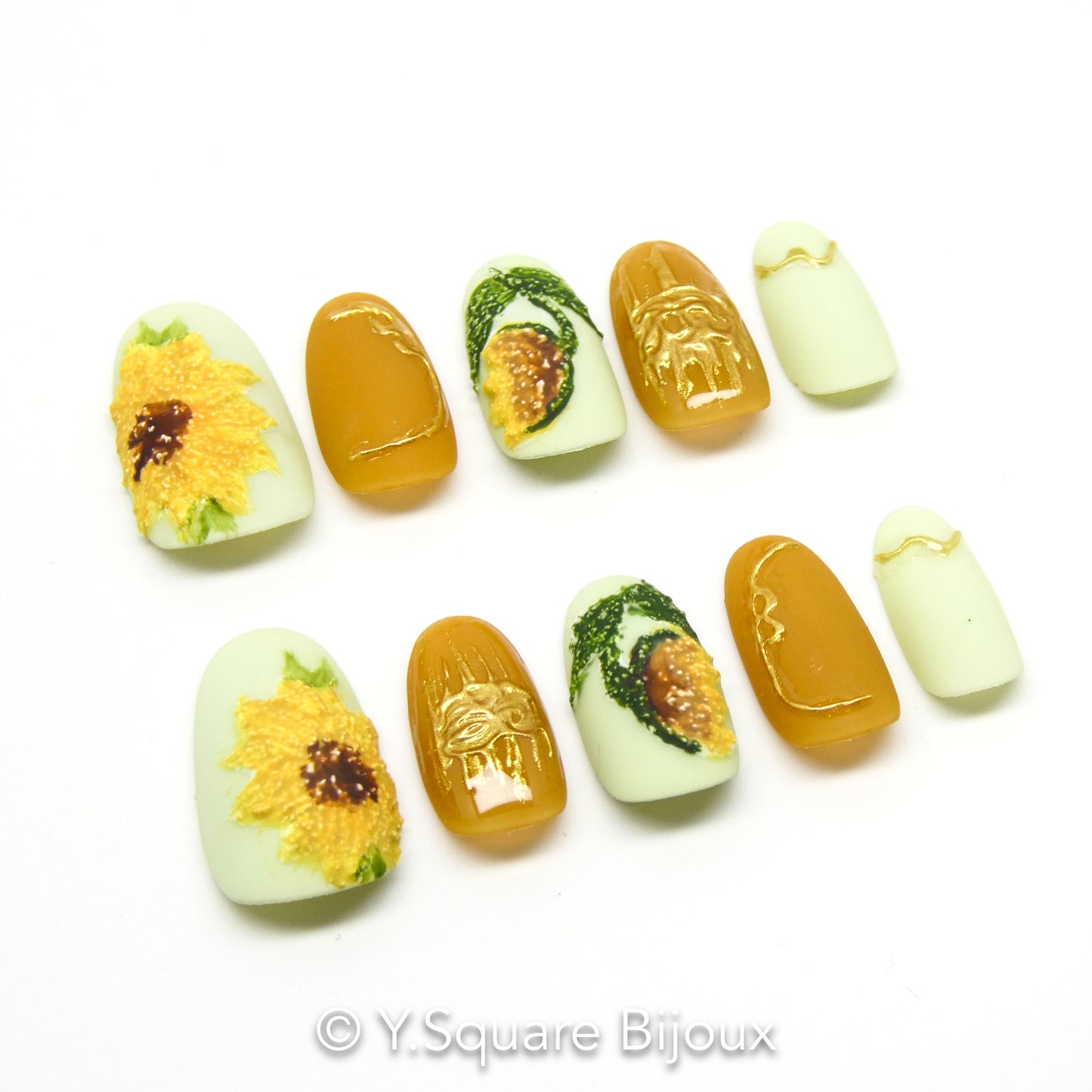 < Sunflowers > Y.Square Press On Nails / Faux Ongles Réutilisables