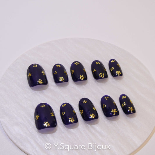 < Jasmin Bleu >Y.Square Faux Ongles Fait Main Réutilisables