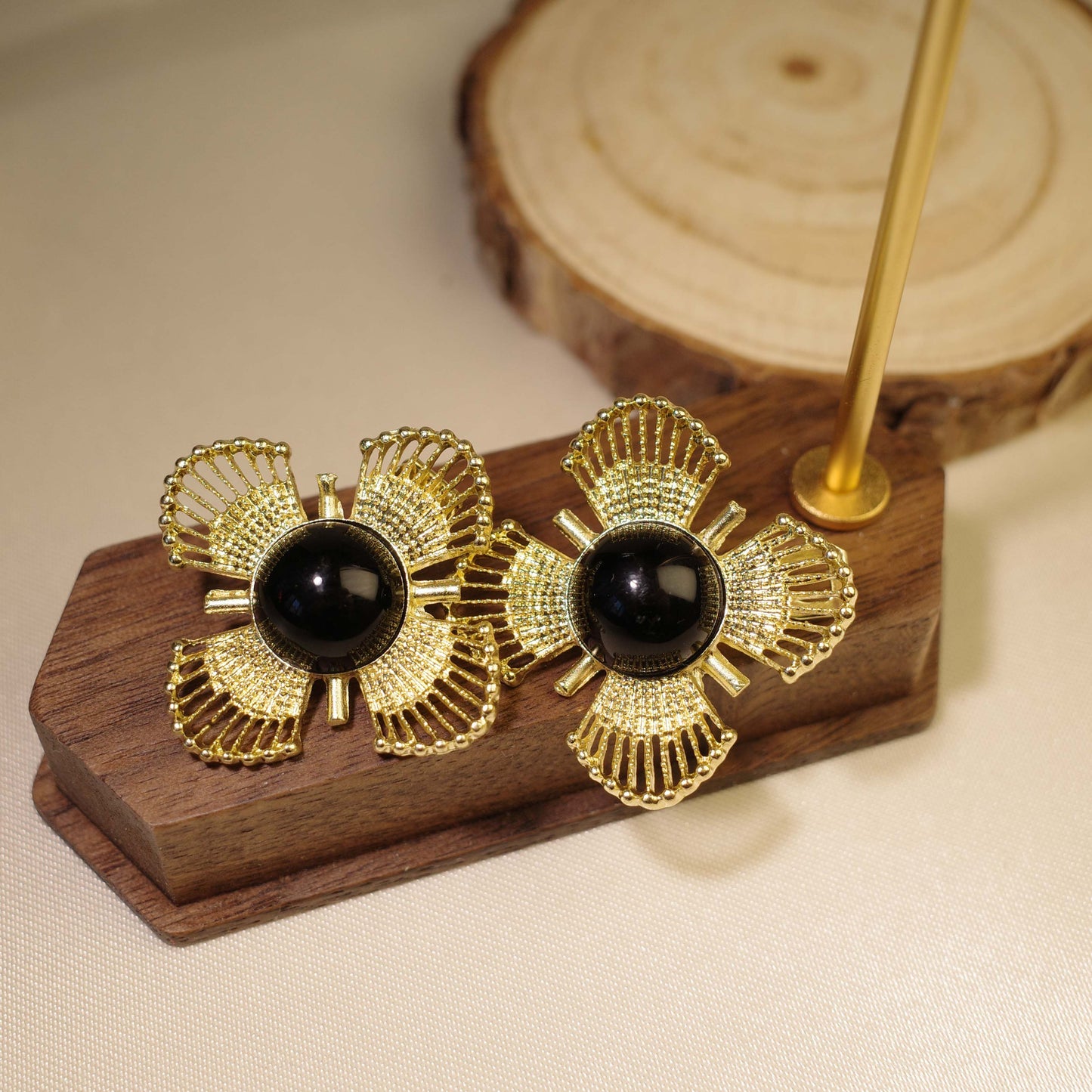 Obsidian Petal Clip-On Earrings