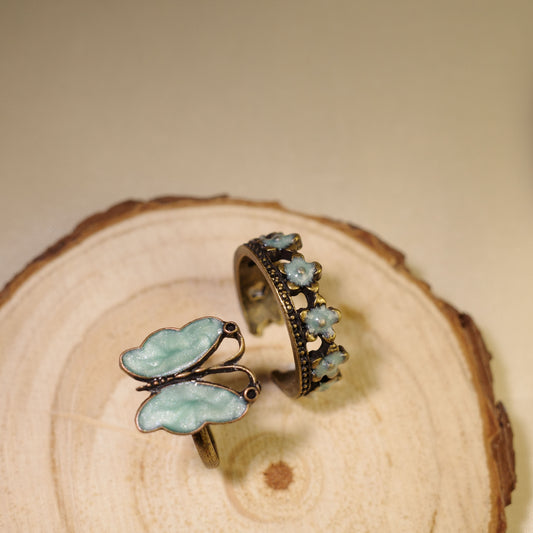 Vintage Butterfly Stacking Ring 2-Piece Set