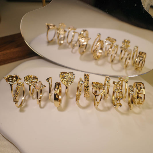 Ultimate Stacking Set: 15-Piece Vintage Coin & Cross Ring Set