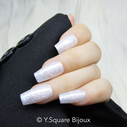 < Blanc nacré - L >Y.Square Faux Ongles Fait Main Réutilisables
