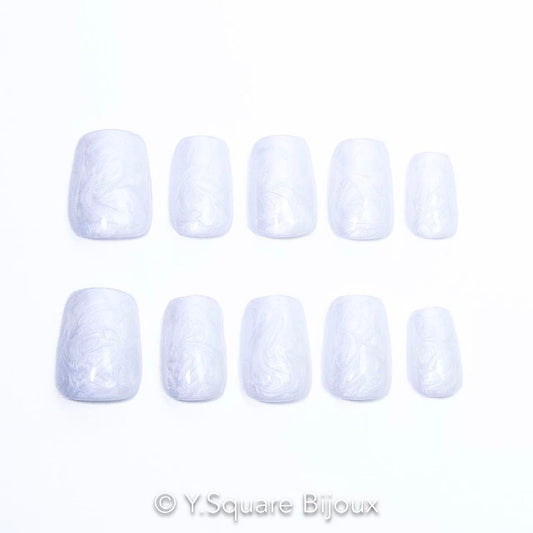 < Blanc Nacré - C > Y.Square Faux Ongles Fait Main Réutilisables