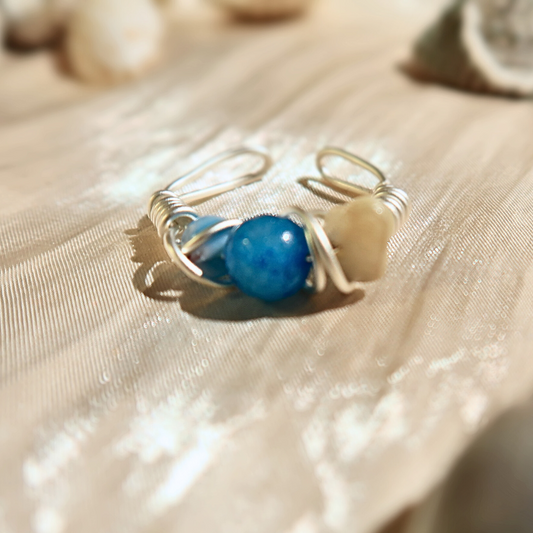 Bague Ouverte Fait Main avec Perles en Pierre Naturelle