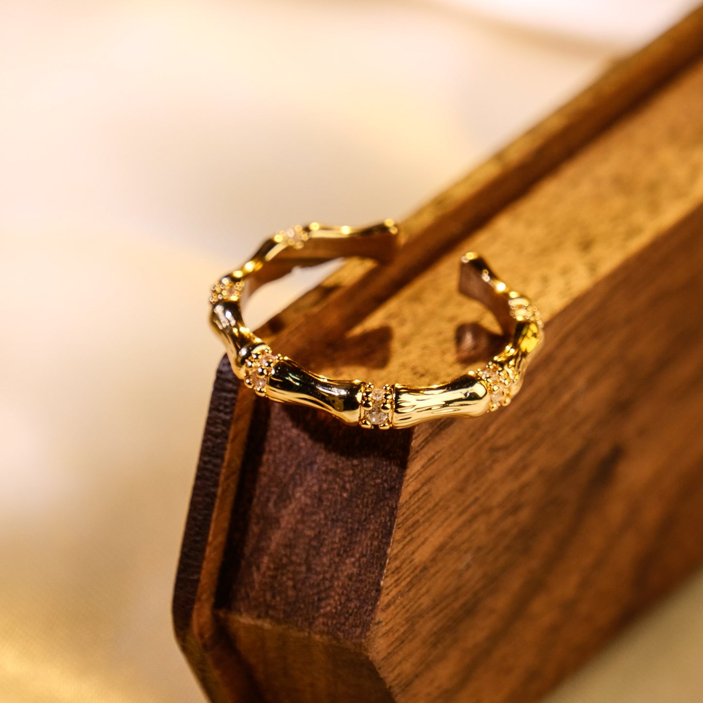 Bague Vintage Plaquée Or Ajustable en Bambou