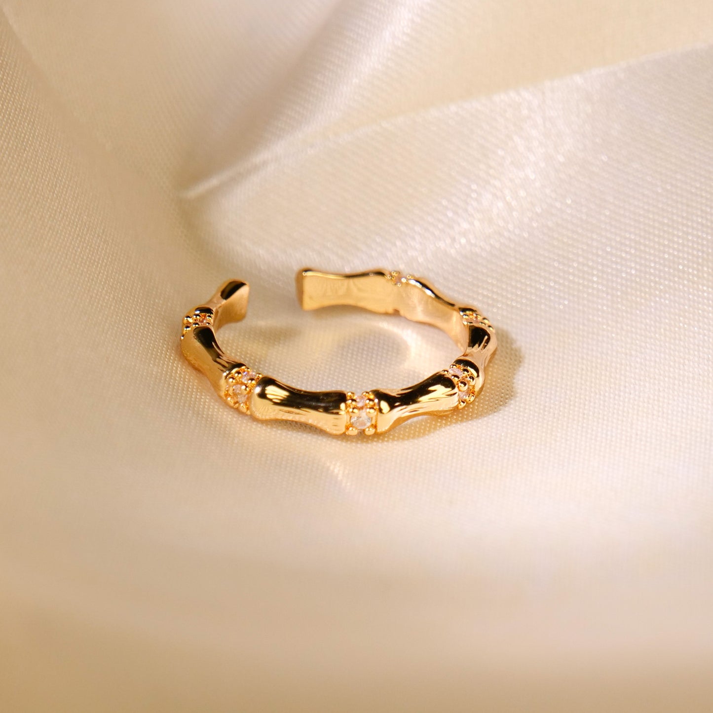Bague Vintage Plaquée Or Ajustable en Bambou