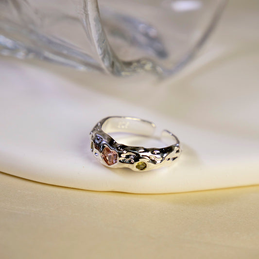 Bague Ouverte Argentée Brillante avec Zircon Rose Mystique