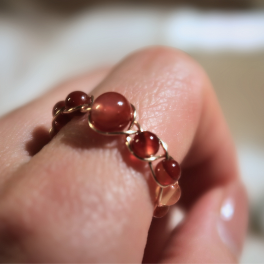 Bague Ouverte Ajustable Fait Main avec Perles en Cristal, Améthyste et Quartz Vert