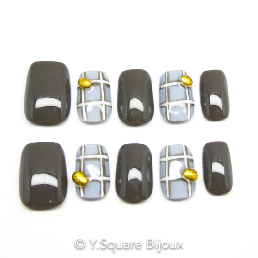 < Ashley > Y.Square Faux Ongles Fait Main Réutilisables