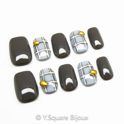 < Ashley > Y.Square Faux Ongles Fait Main Réutilisables