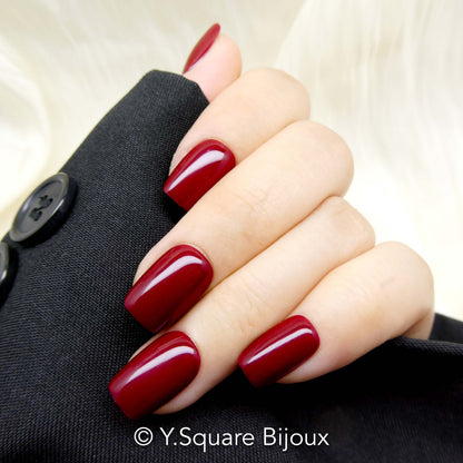 < Bordeaux >Y.Square Faux Ongles Fait Main Réutilisables