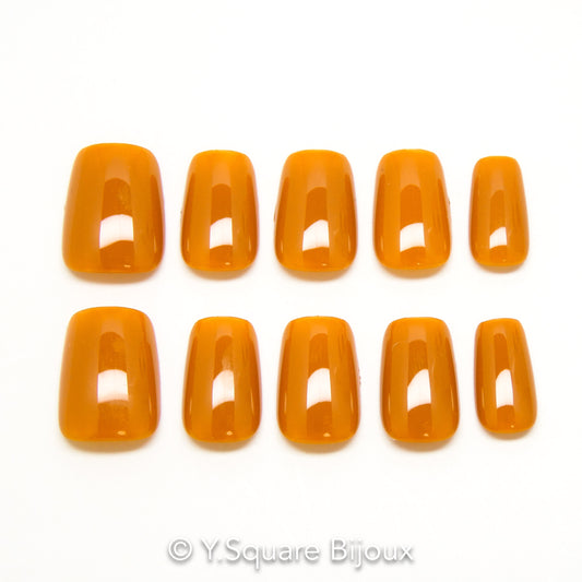 < Burnt Orange > Y.Square Faux Ongles Fait Main Réutilisables