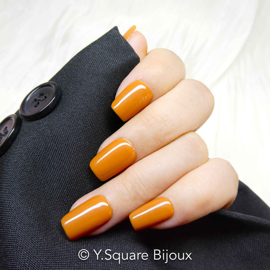 < Burnt Orange > Y.Square Faux Ongles Fait Main Réutilisables