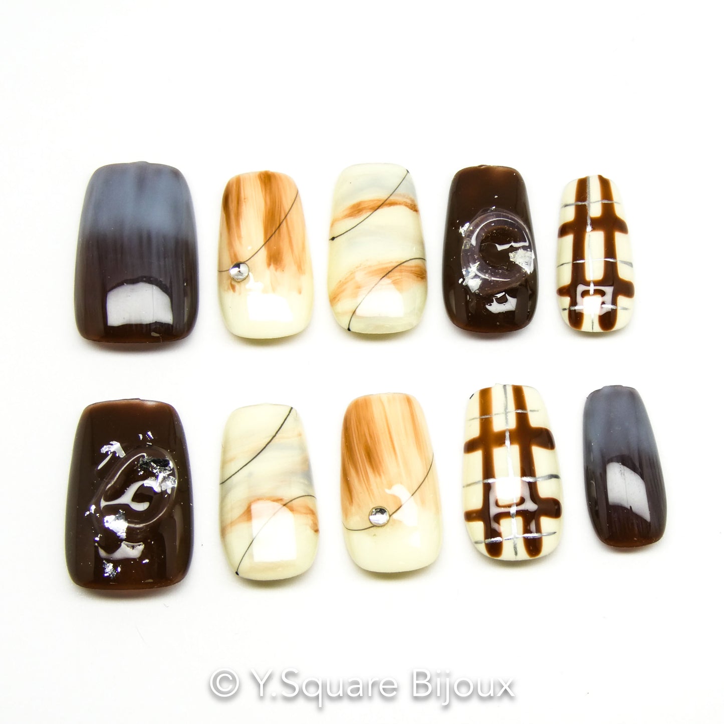 <Caramel Salé> Y.Square Ongles Press On / Faux Ongles réutilisables