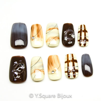 <Caramel Salé> Y.Square Ongles Press On / Faux Ongles réutilisables