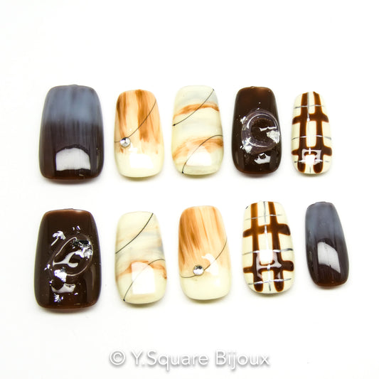<Caramel Salé> Y.Square Ongles Press On / Faux Ongles réutilisables