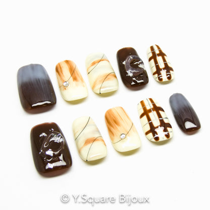 <Caramel Salé> Y.Square Ongles Press On / Faux Ongles réutilisables