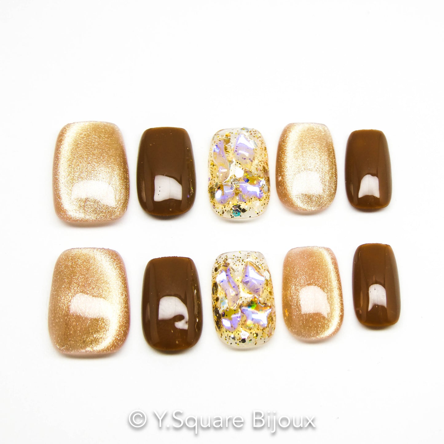 <Châtaigne> Y.Square Ongles Press On / Faux Ongles réutilisables