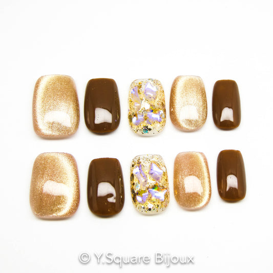 <Châtaigne> Y.Square Ongles Press On / Faux Ongles réutilisables