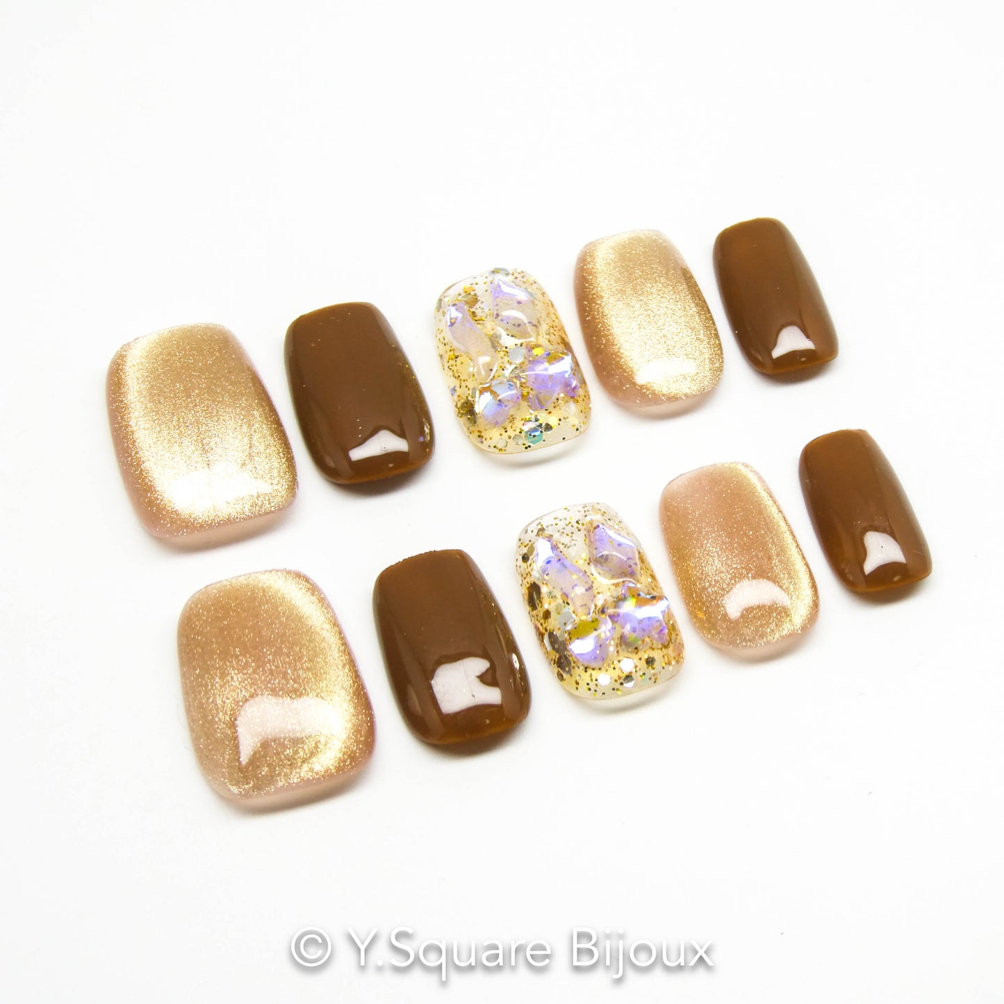 <Châtaigne> Y.Square Ongles Press On / Faux Ongles réutilisables