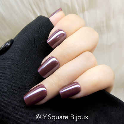 < Chrome Marron > Y.Square Faux Ongles Fait Main Réutilisables