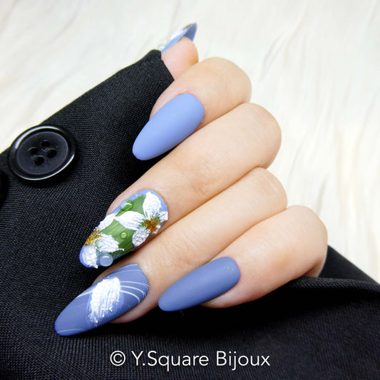 < Les Nymphéas > Y.Square Faux Ongles Fait Main Réutilisables