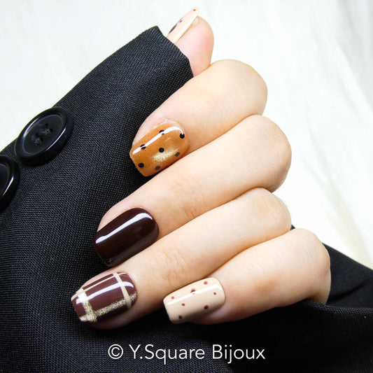 < Moka > Y.Square Press On Nails / Faux Ongles Réutilisables
