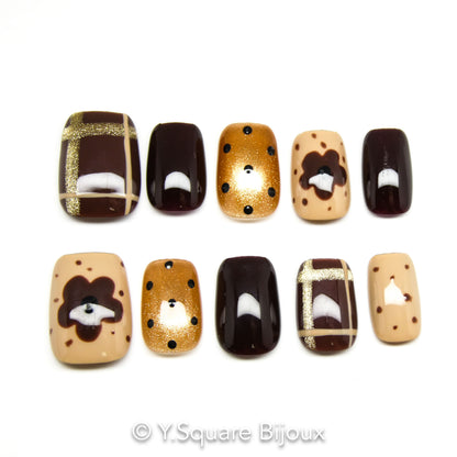 < Moka > Y.Square Press On Nails / Faux Ongles Réutilisables