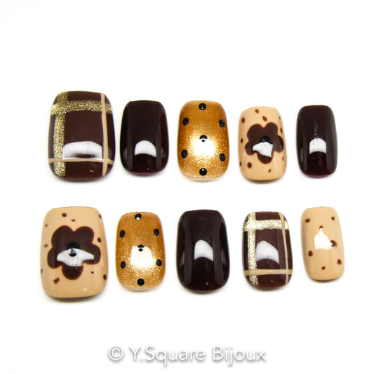 < Moka > Y.Square Press On Nails / Faux Ongles Réutilisables