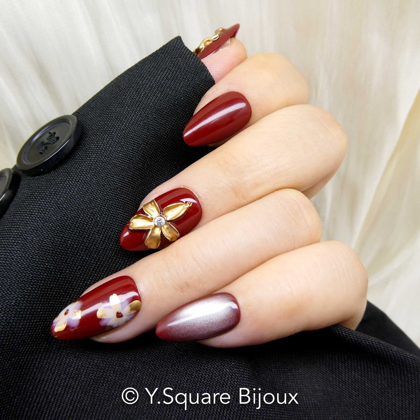 < Pécan Grillé > Y.Square Faux Ongles Fait Main Réutilisables