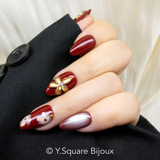 < Pécan Grillé > Y.Square Faux Ongles Fait Main Réutilisables