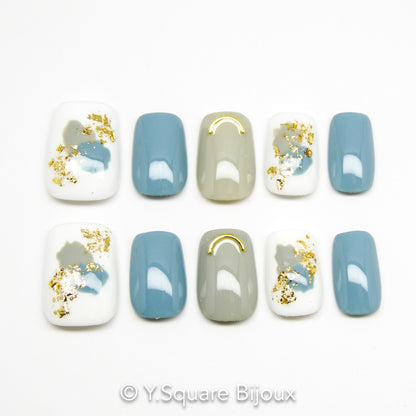 < Silver Lining  > Y.Square Press On Nails / Faux Ongles Réutilisables