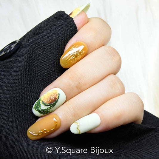 < Sunflowers > Y.Square Press On Nails / Faux Ongles Réutilisables