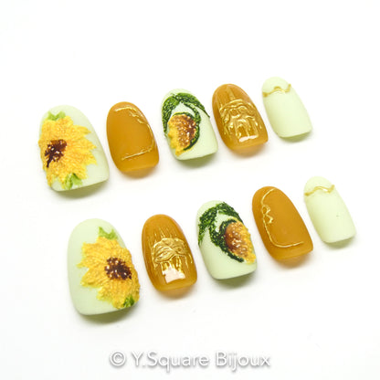 < Sunflowers > Y.Square Press On Nails / Faux Ongles Réutilisables
