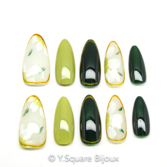 <Thé vert> Y.Square Ongles Press On / Faux Ongles réutilisables