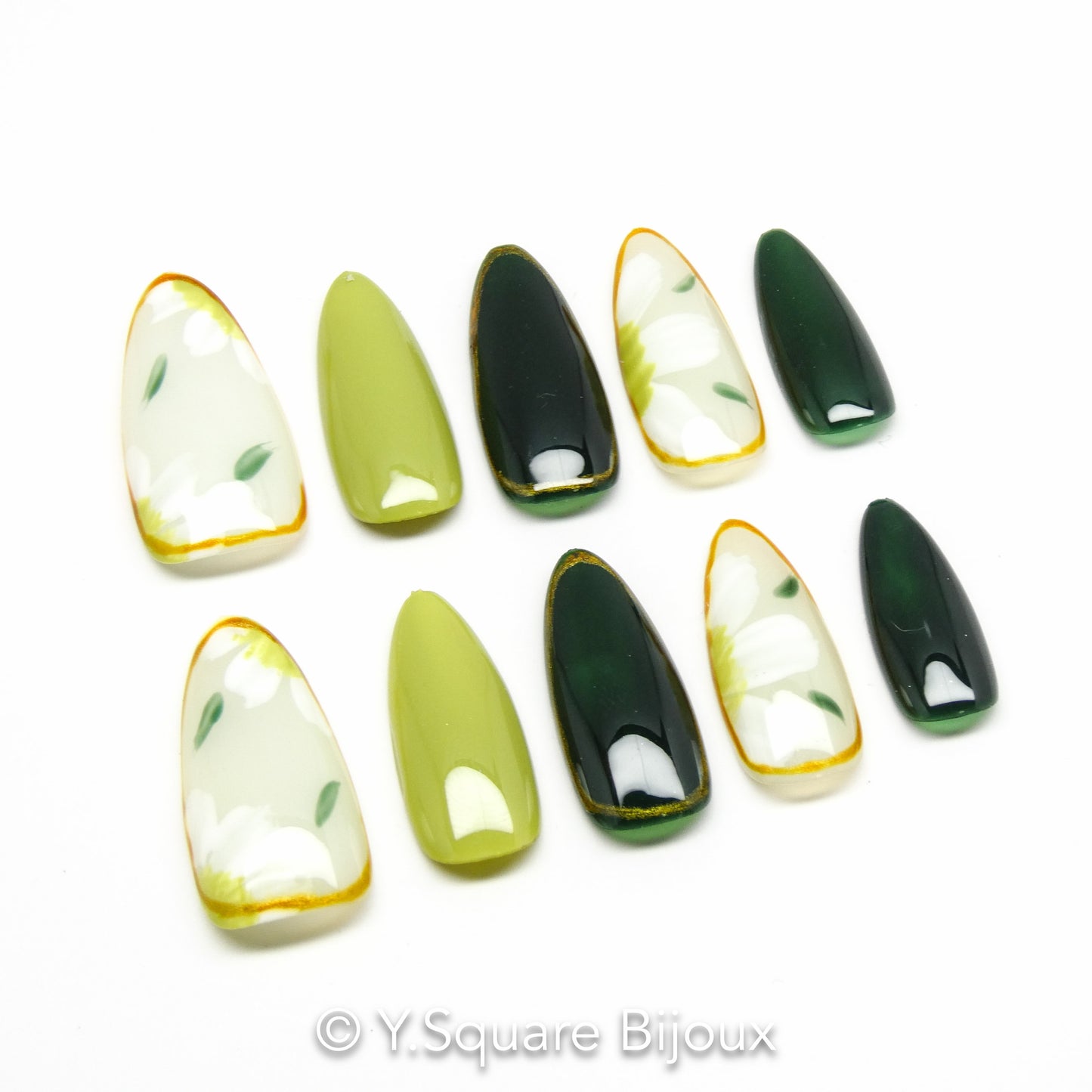 <Thé vert> Y.Square Ongles Press On / Faux Ongles réutilisables