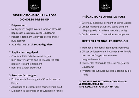 < Blanc Nacré - C > Y.Square Faux Ongles Fait Main Réutilisables